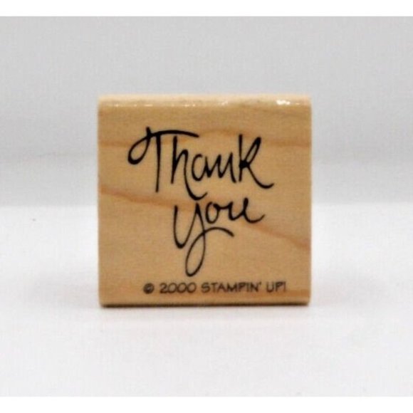 Stamp Thank You Stamping'Up! Script Wood/Rubber 1 1/4" x 1 1/8" - Picture 1 of 4